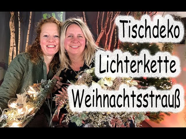 Floristik24 Weihnachtsstrauß ⛄ Tischdekoration DIY mit Lichterkette Birkenholz