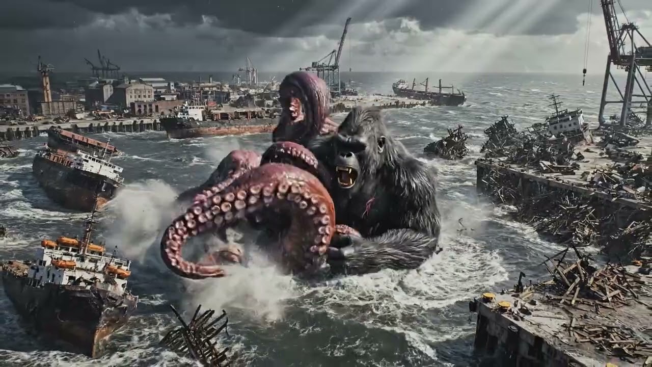 KINGKONG VS  ABYSSAL TITAN MONSTERS -  The brutal battle protects the Harbor city.
