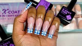 Unboxing BTARTBOX XL French X-coat tips | Gingham nail art 🤍💙