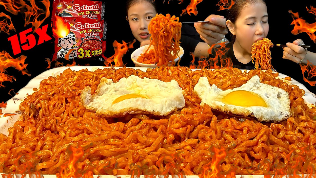 || CHALLENGE || EATING 5 PACKETS OF 3x SPICY CURRENT NOODLES MUKBANG ASMR ||