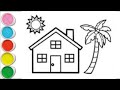 Drawing House from shapes, easy acrylic painting for kids/ art and learn
