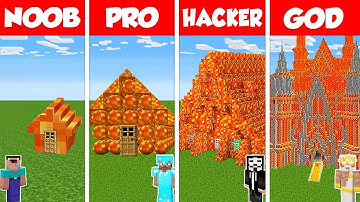 Minecraft Battle: NOOB vs PRO vs HACKER vs GOD: LAVA BLOCK HOUSE BASE BUILD CHALLENGE / Animation