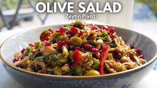 Healthy and Tangy Turkish Green Olives Salad - Zeytin Piyazi