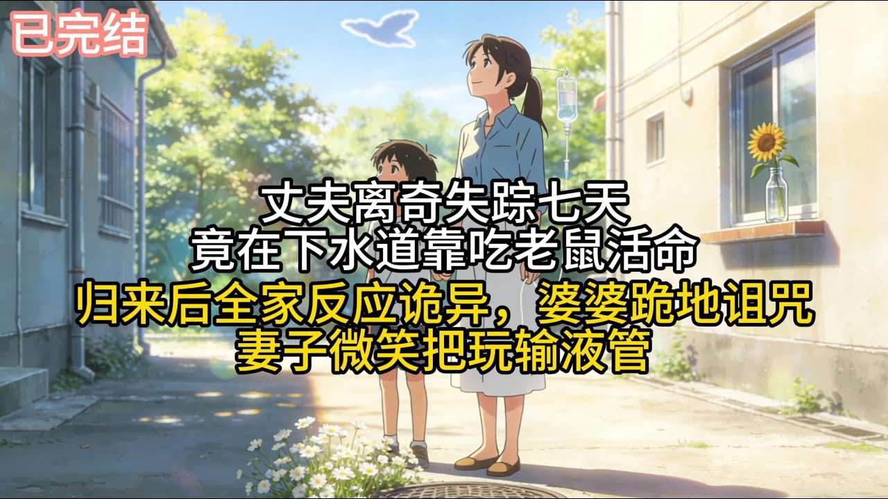 【已完结】丈夫离奇失踪七天，竟在下水道靠吃老鼠活命！归来后全家反应诡异，婆婆跪地诅咒，妻子微笑把玩输液管…当暴力成为日常，沉默的主妇如何策划一场完美反杀？真相远比失踪更残酷！