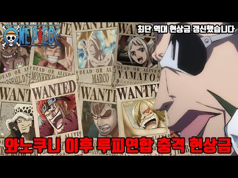 [원피스 분석] 와노쿠니 대전투 카이도 빅 맘과의 전투 이후 루피연합 주요인물 충격적인 현상금 리뉴얼 (<strong>루피</strong>,<strong>키드</strong>,<strong>로우</strong>,조로,상디,마르코,야마토)
