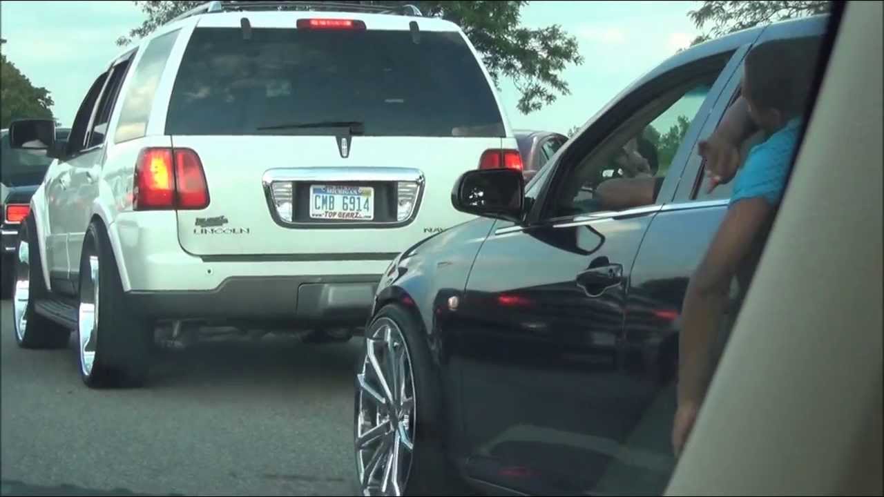 Lincoln Navigator On 28s And Sts Cadillac On 24s On The Detroit Strip Of Belle Isle
