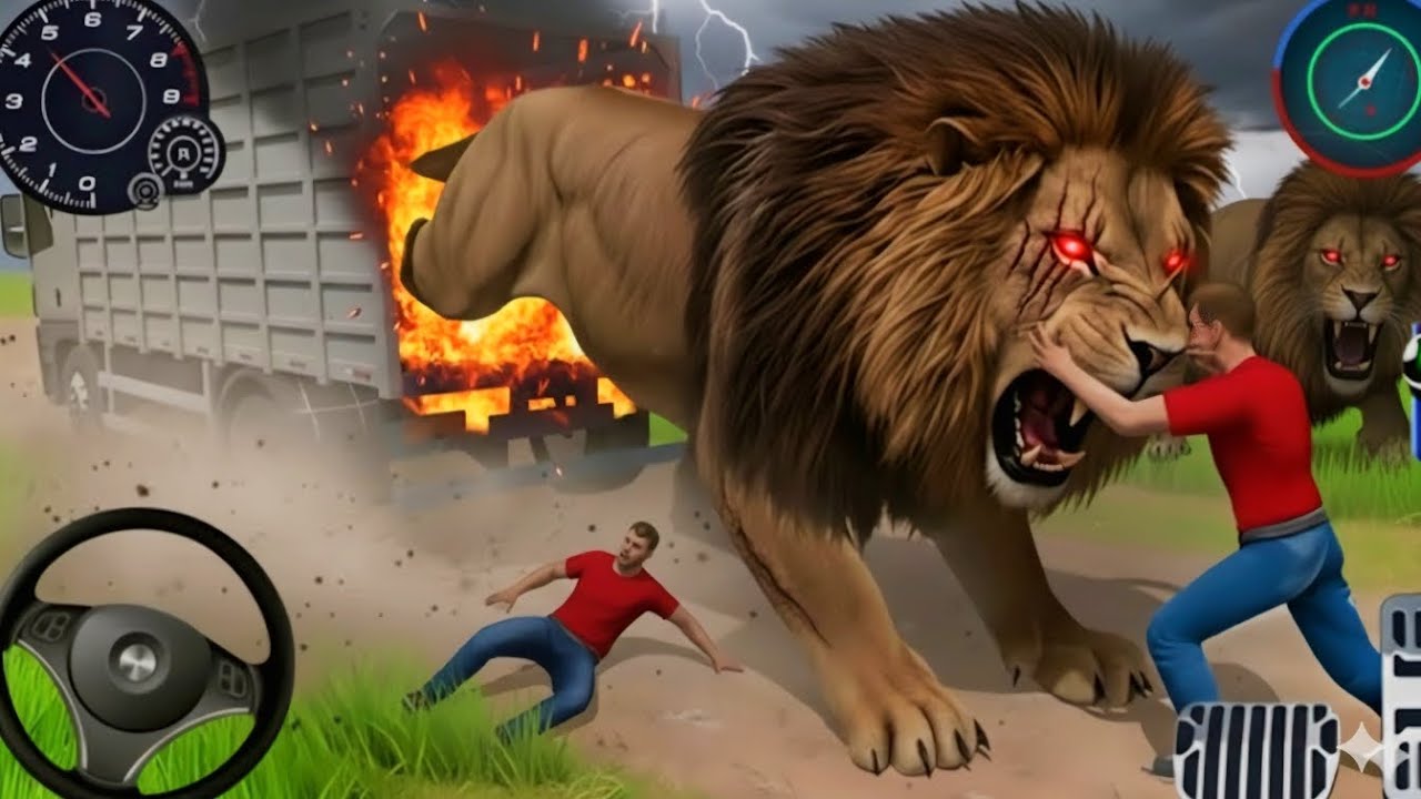 Animals 😈 Cargo Truck 3D Simulator Game शेर 😈 king Dangerous Android Game 