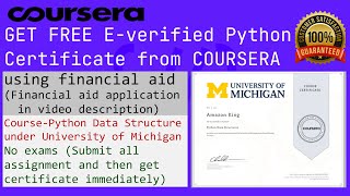 Get free python E-verified certificate from Coursera(Using financial aid )