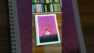 Easy purple sunset horizon drawing with oil pastels. | Step by step