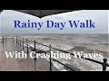 Rainy Day Walk By The Sea - Sounds Of Waves Crashing On Rocks & Pebbles