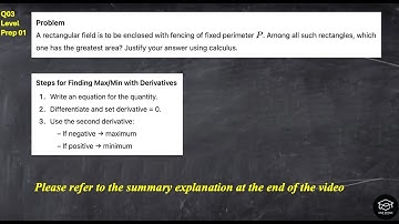 Q:P01 Maximizing Rectangle Area with Fixed Perimeter | SAT Math&MCV4U Calculus Derivatives Explained