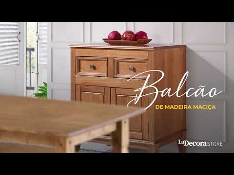 Balcão de Madeira Maciça 2 Portas e 2 Gavetas - Amêndoa Verniz