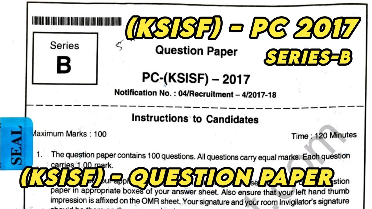 Karnataka KSISF Police Constable Question Paper (2017) AkashEduspark