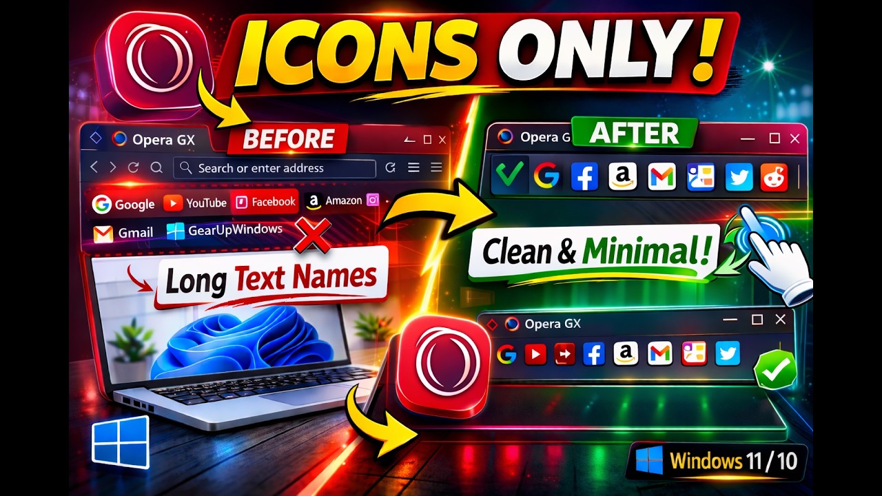 How to Show Bookmarks Icons Only in Opera GX (Hide Text on Bookmarks Bar) | GearUpWindows