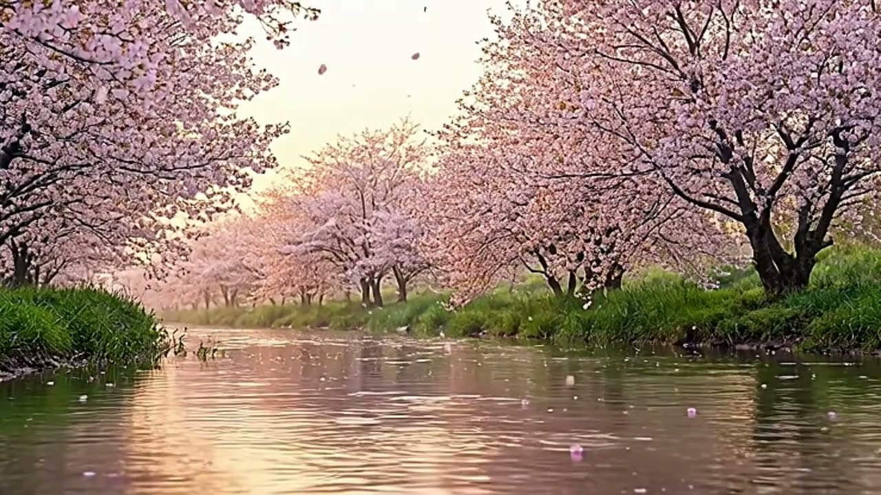 8 Hours Relaxing River Sounds 🌸 Cherry Blossom Deep Sleep Ambience
