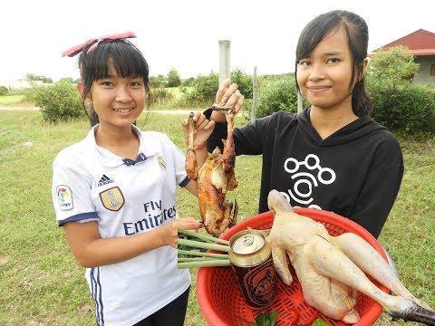Village Food Factory - Two  girl Cook Fried chicken with ABC beer l How to  cook chicken in Cambodia