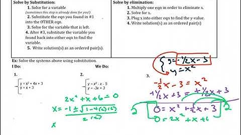 (9.7 Part 2) Solve Nonlinear Systems Substitution and Elimination