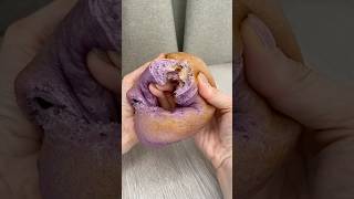 taro meat floss bagel 🥺 #taipei #taiwan #bread #bakery #breakfast #stuffed #ube #pastry