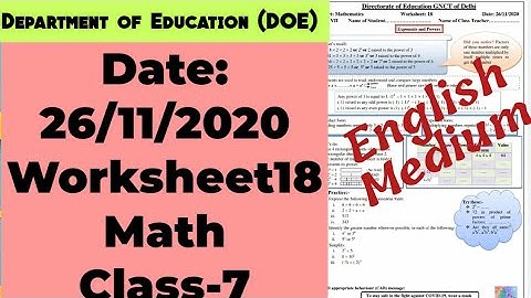 Class 7 Worksheet 18 Math | 26 Nov 2020 | English Medium | Math worksheet 18 | DOE worksheet 18 math