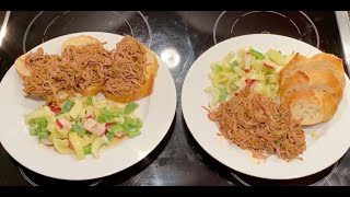 Pulled Turkey, served with Salada and Bread.