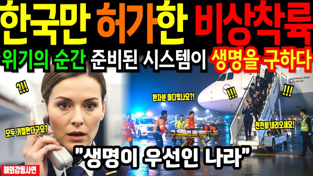[해외감동사연] 비상착륙 전세계가 거부, 한국 인천공항만 받아줬다  5분만에 의료진 준비, 독일 승무원 오열