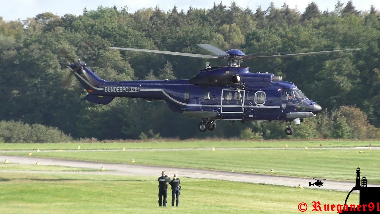 [HD] German Federal Police Helicopter As332 Super Puma landing & departure