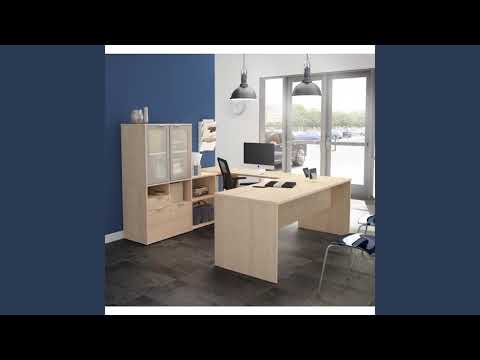 Bestar I3 Plus U Desk with Frosted Glass Doors and Hutch