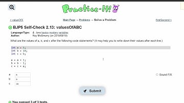 Java Practice-it | Primitive Data and Definite Loops | Self-Check 2.13 : valuesOfABC