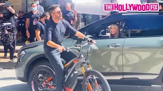 Simon Cowell Rides A E-Bike After Crashing For A Skit With Heidi Klum For America's Got Talent In LA