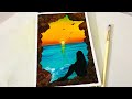 Easy Sunset seascape Beach Landscape Painting tutorial for beginners|| Sad Girl | Simple Acrylic sun