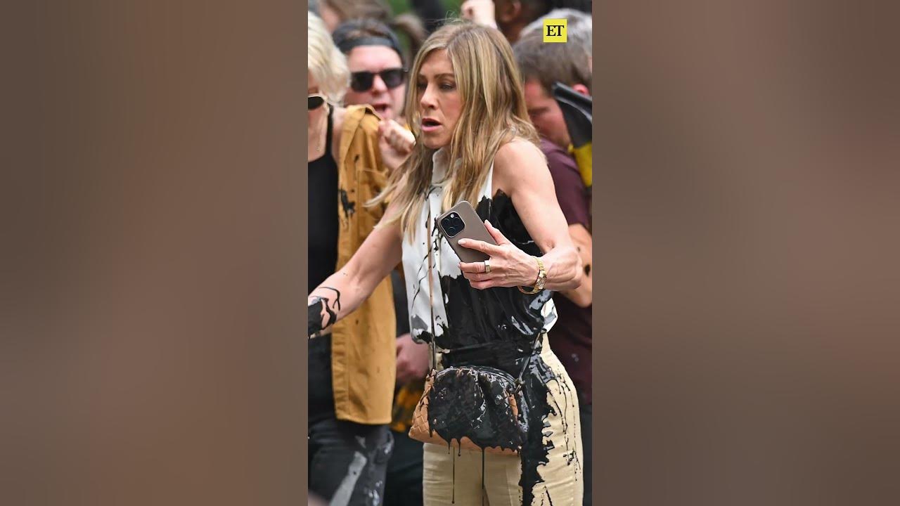 Jennifer Aniston gets oil thrown on her while filming 'The Morning Show' #shorts