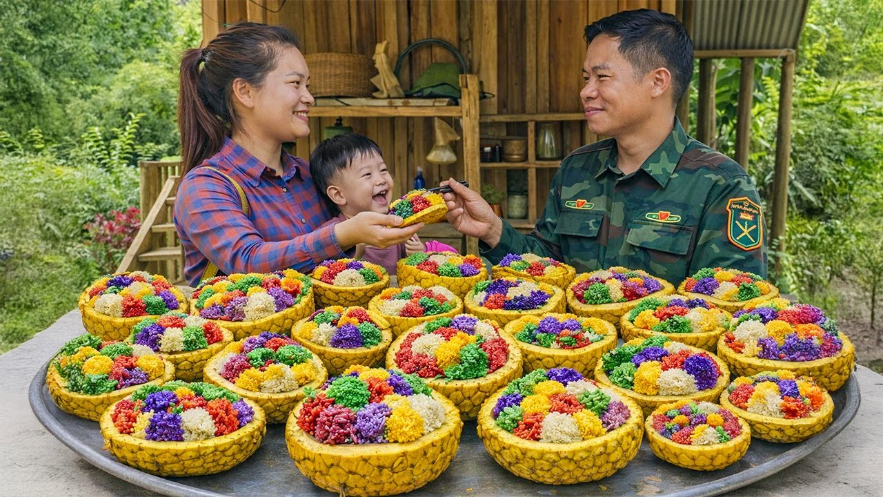 Making Colorful Sticky Rice to Sell at the Market - Harvesting - Cooking | Ly Tieu Ha's Husband