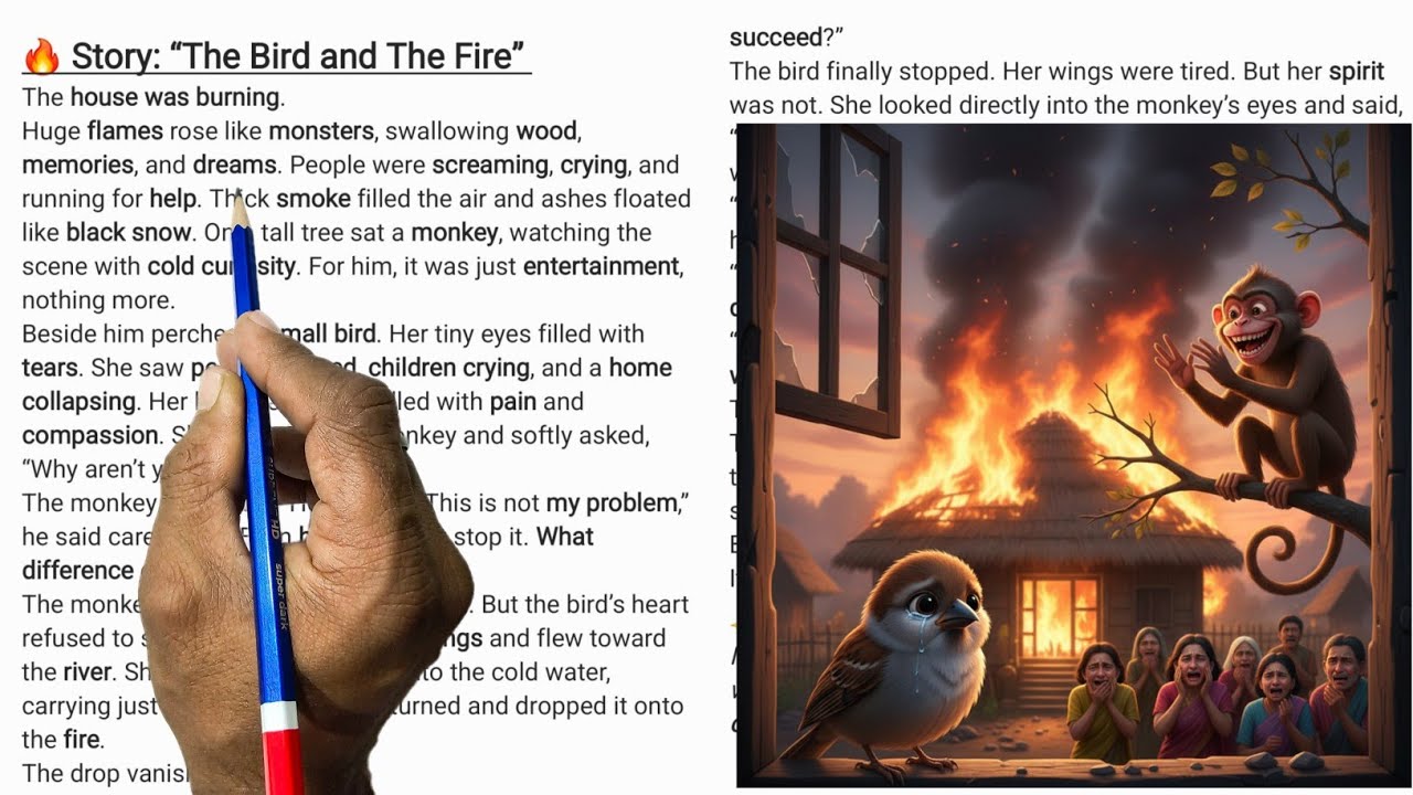THE BIRD 🐦 AND THE FIRE 🔥 English Reading||English Story || English padhna sikhe?