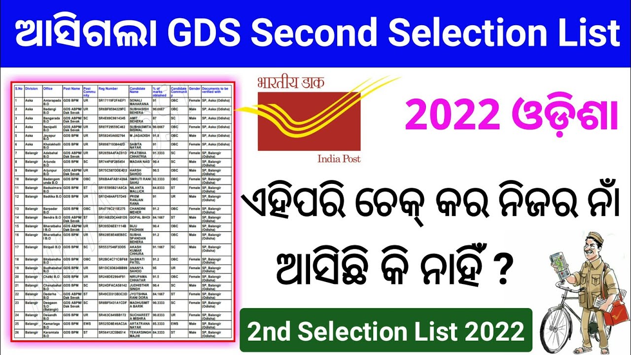 How to check GDS Second Selection Merit List 2022 odisha || gds second ...