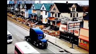 DUNKIN DONUT DDOT D40LFS DRIVING FROM DOWNTOWN DETROIT IDLING SEMI TRUCK