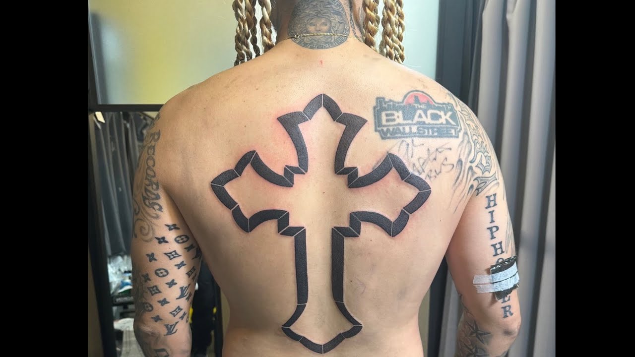 A bold cross tattoo on the back [TATTOO.] - YouTube
