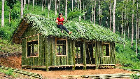She Built a Stunning Bamboo House Alone – Full Build From Start to Finish Fireplace Kitchen Included