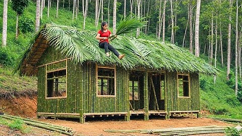 She Built a Stunning Bamboo House Alone – Full Build From Start to Finish Fireplace Kitchen Included