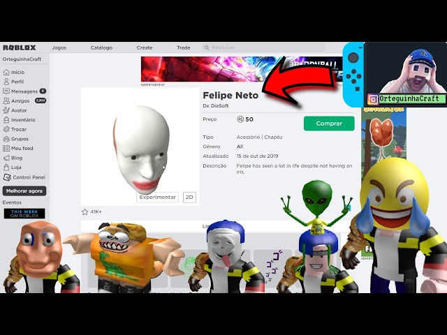 Editor de avatar CRIEI O PERFIL DO 5 FELIPE NETO no ROBLOX 1