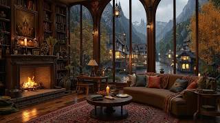 Cozy Cabin Jazz with Fireplace & Street Views | Autumn Bossa Nova Music & Rain Sounds for Unwinding screenshot 4
