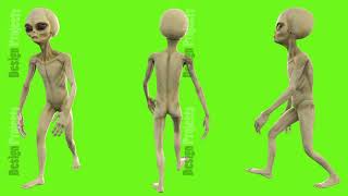 Alien walks. Loopable animation on green screen. 4k.