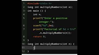 C Program to Find Factorial of a Number Using Recursion ⚡ #education #cprogramming #shorts