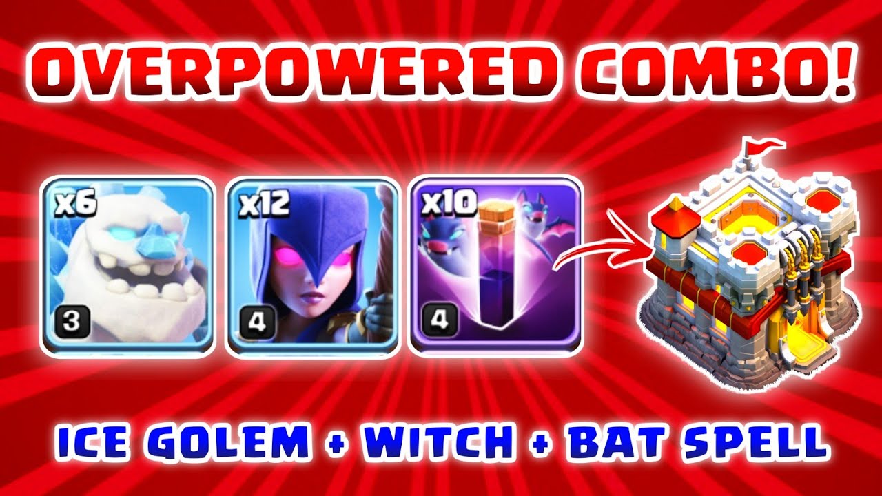 TH11 OVERPOWERED COMBO! 6 Ice Golem + 12 Witch + 10 Bat Spell Attack Strategy!
