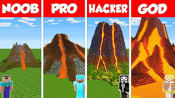 Minecraft Battle: NOOB vs PRO vs HACKER vs GOD: LAVA VOLCANO HOUSE BASE BUILD CHALLENGE / Animation