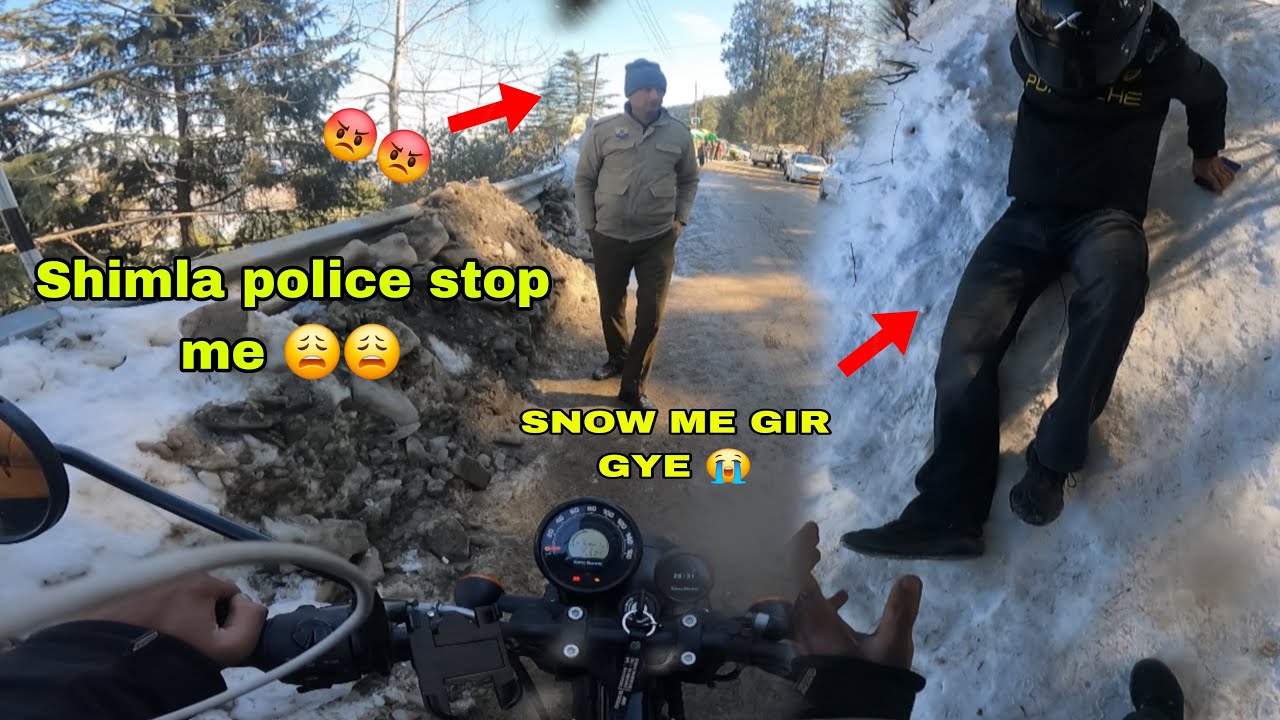 Shimla police stop me || Finally snow me phonch gye || hunter 350 #motovlogs #snow #new #shimla 
