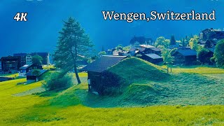 Wengen,Switzerland walking video 4K - Most beautiful Swiss village.