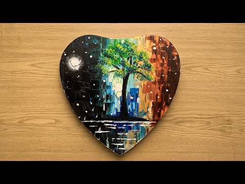 Acrylic Abstract Painting heart Flow on a Heart Shaped Canvas