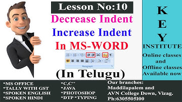 How To Use Increase Indent Decrease Indent & Short In MS-Word In Telugu || Key Institute Vizag ||