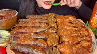 ASMR SPICY FISH CURRY,SPICY LIVER CURRY,CHICKEN LEGPIECE CURRY* EATING SHOW