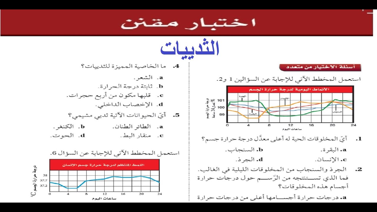 حل الاختبار المقنن باب ( الثدييات )